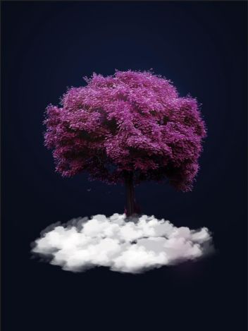 PS海报设计：利用树木素材图片制作梦幻紫色风格的海报。