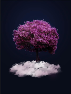 PS海报设计：利用树木素材图片制作梦幻紫色风格的海报。