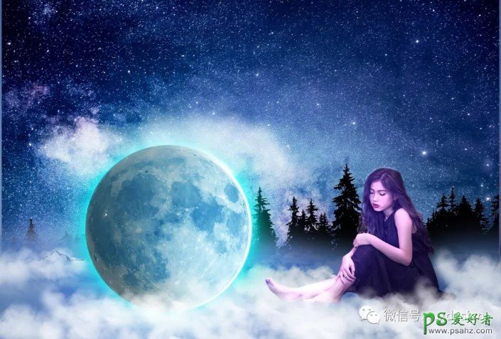 PS美女合成实例：打造一幅唯美少女在月光下沉思的场景。