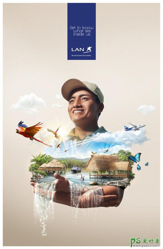 创意航空广告设计作品，航空航天平面广告作品，人物与景观的合成