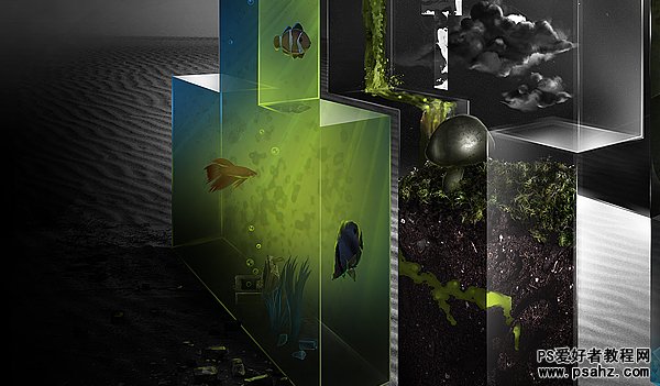 photoshop创意设计3D水晶立体效果的生态系统海报