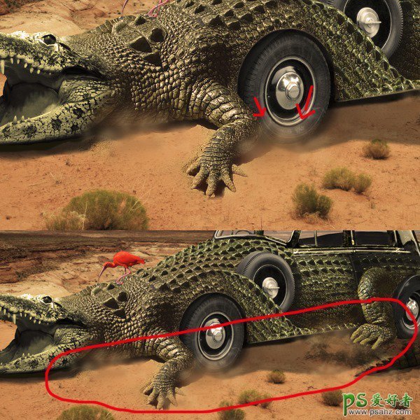 PS合成教程：把鳄鱼和汽车完美的融合起来合成出超酷的鳄鱼汽车