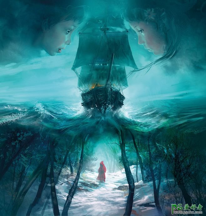 海洋灾难电影合成海报设计，水底科幻世界合成设计，水下奇幻世界