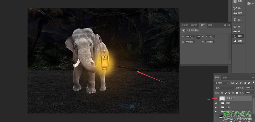 创意PS图片合成教学：合成一幅暗夜森林中寻找宝藏的大象场景图片