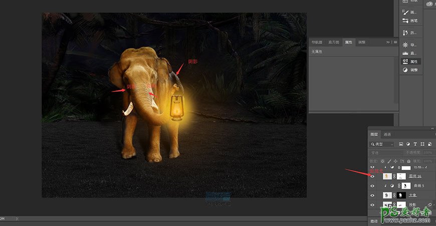 创意PS图片合成教学：合成一幅暗夜森林中寻找宝藏的大象场景图片