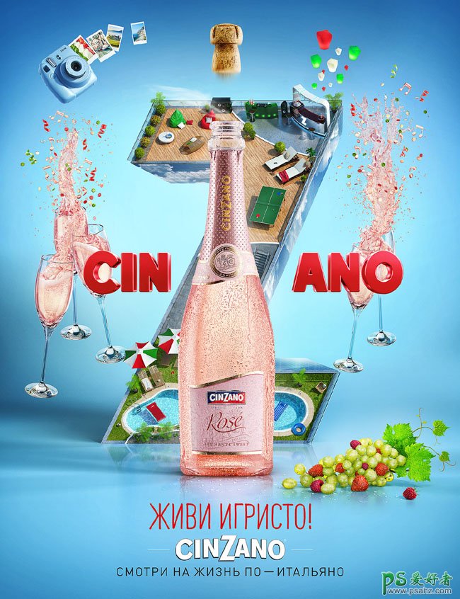 利用水气泡设计出来的创意酒类海报，闪亮的Cinzano气泡酒数码海