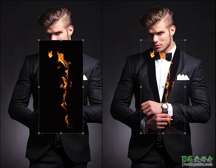 PS照片特效处理教程：给欧美时尚帅哥照片制作出熊熊燃烧的火焰效