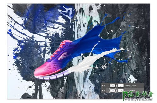 PS制作液体飞溅效果的运动鞋广告海报，设计油墨飞溅运动鞋海报
