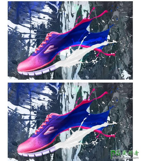PS制作液体飞溅效果的运动鞋广告海报，设计油墨飞溅运动鞋海报