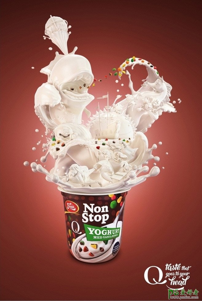 一组水花喷溅效果的奶茶创意海报设计作品，个性奶茶宣传海报图片