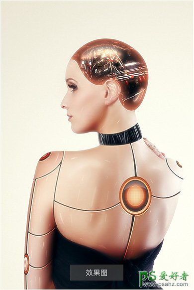 PS美女人像合成教程：给欧美性感裸身美女照片制作成高仿真机器人