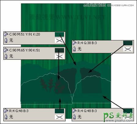 CorelDRAW绘制漂亮的绿色森林卡通风景图片，绿色树林场景图片