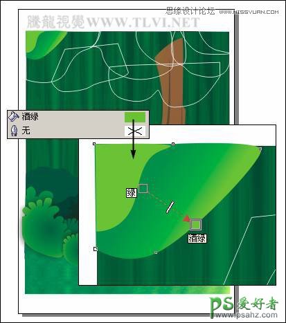 CorelDRAW绘制漂亮的绿色森林卡通风景图片，绿色树林场景图片