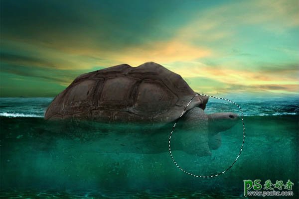 PS合成教程：打造一幅画面唯美魔幻的巨大海龟背着大山的场景