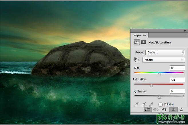 PS合成教程：打造一幅画面唯美魔幻的巨大海龟背着大山的场景