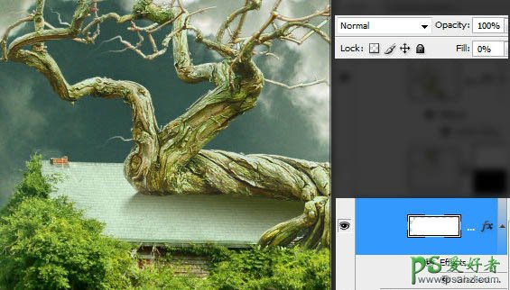 ps合成教程：合成科幻效果的古老树屋-天空中飞翔的古树效果