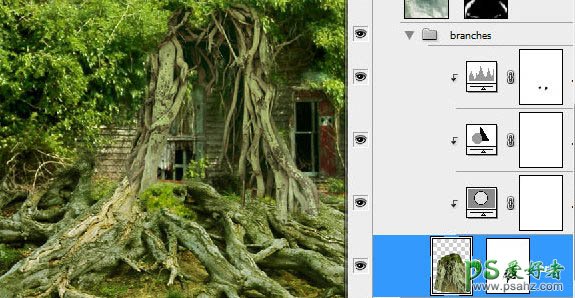 ps合成教程：合成科幻效果的古老树屋-天空中飞翔的古树效果