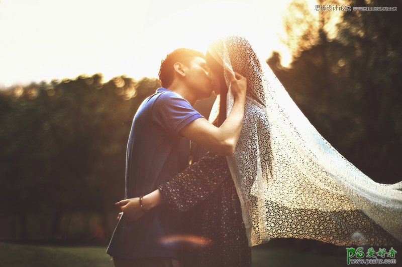 PS影楼婚纱艺术照美化实例教程：打造唯美逆光效果的情侣婚纱照