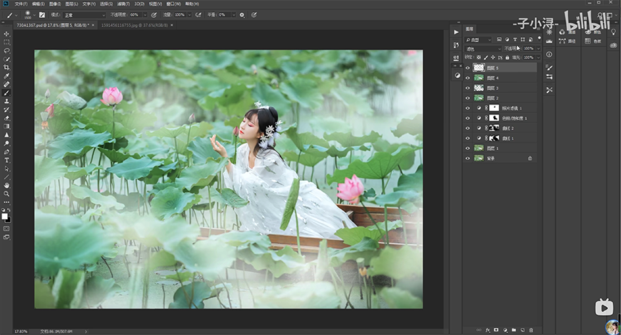PS摄影后期调色：给漂亮的神仙妹妹写真照调出唯美的绿色效果。