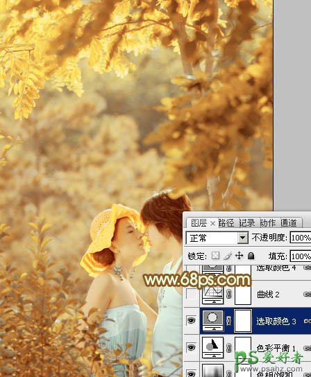 photoshop给情林里的情侣婚纱照调出甜蜜的粉黄色