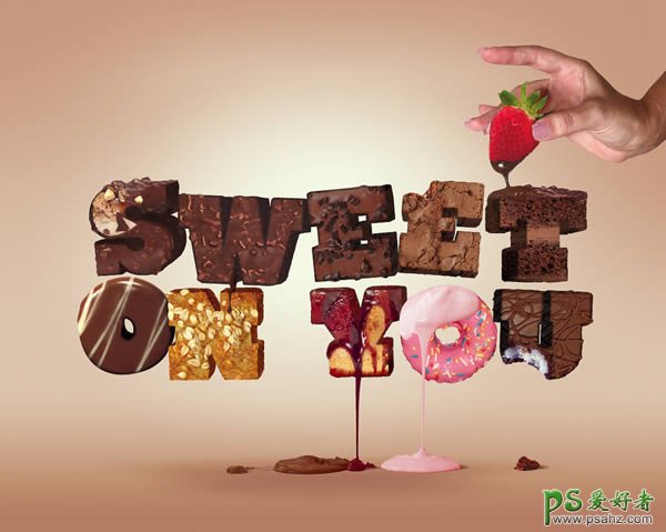 PS制作香脆可口的巧克力糖果立体字，巧克力3D字，糖果3D字
