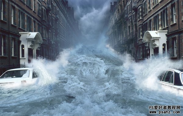 PS合成2012世界末日场景特效：被洪水冲刷的城市