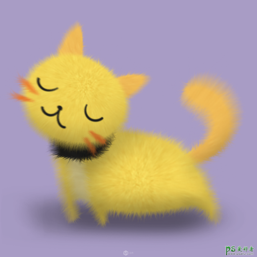 Photoshop鼠绘可爱的毛茸茸猫咪玩具素材图片，漂亮的小黄猫图片