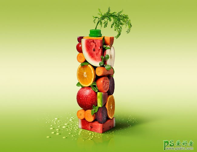 Green Day果汁饮料创意合成设计作品，水果饮料创意宣传设计图片