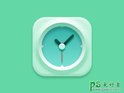 PS图标制作教程：利用图层样式来制作一个绿色清新的时钟图案。