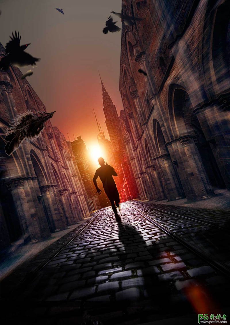 Photoshop设计一张逃离城市的海报场景，逃离题材电影主题海报。