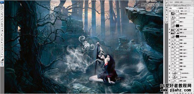 photoshop合成魔幻效果的地狱女战士场景特效图片