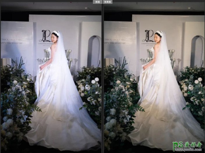 Photoshop给美女数码婚纱照制作成胶片效果。