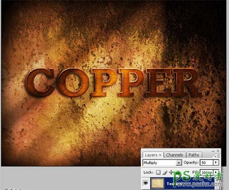 PS文字特效教程：设计立体效果的铜板雕刻纹理字教程