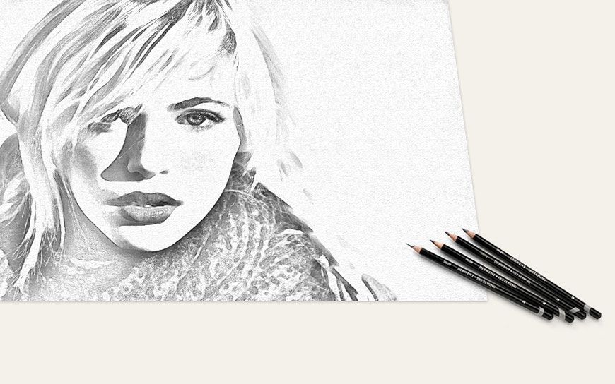 PS工笔画教程：把一张美女人物照片转变为素描肖像，工笔画效果。