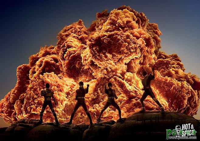 创意炸鸡块宣传海报设计作品，创意十足的炸鸡广告设计欣赏。