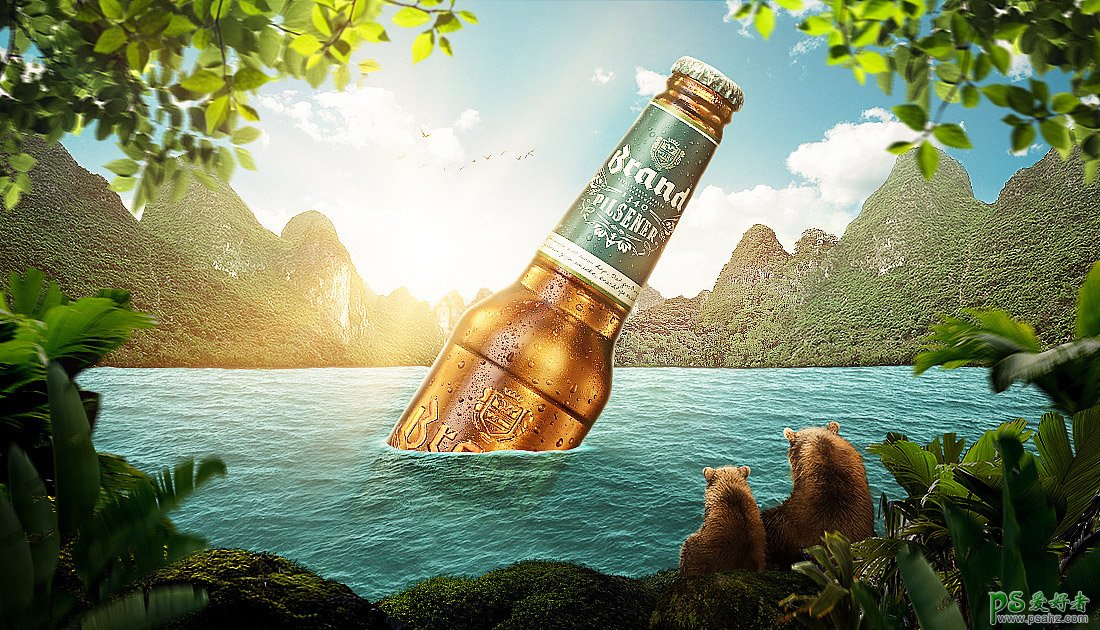 欣赏一款经典的啤酒广告合成设计作品，经典啤酒海报设计。