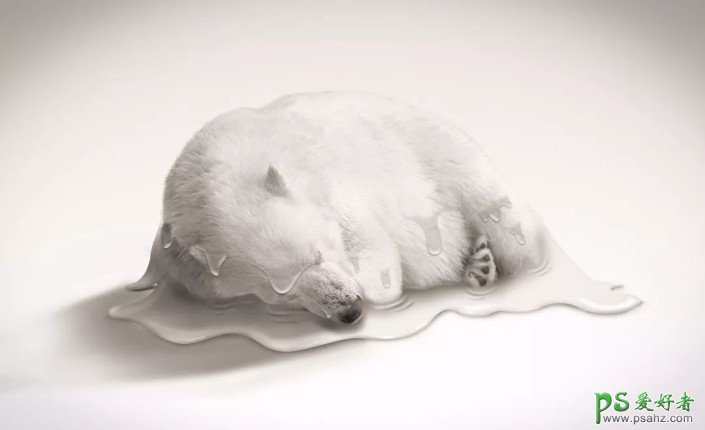 Photoshop合成一头融化效果的北极熊特效图片。