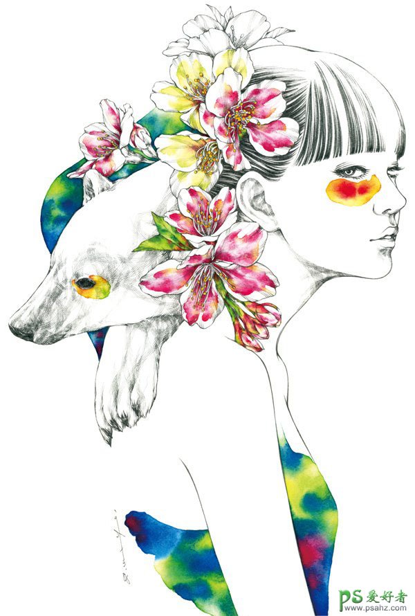 漂亮美女水彩艺术插画 日本Aki Miyajima漂亮的人像彩绘插画作品