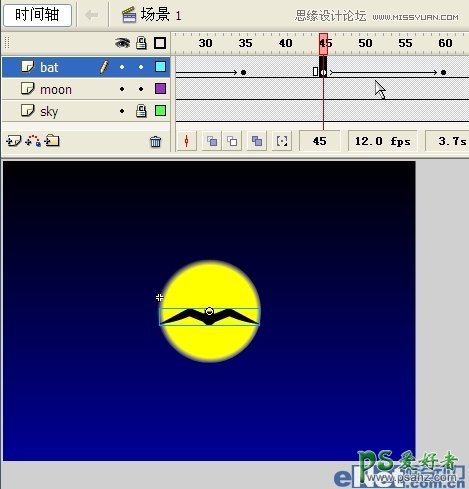 Flash动画图片制作教程：学习制作卡通风格蝙蝠在月夜里飞翔的图