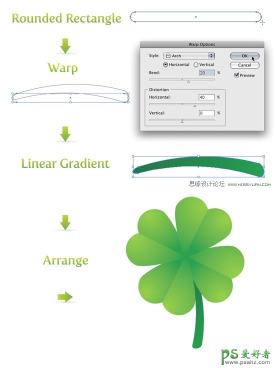Illustrator失量图制作教程：设计绿色水晶质感的四叶草失量图教